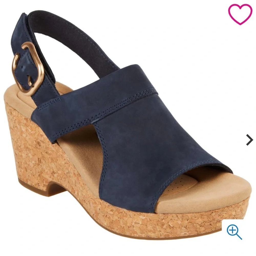 Clarks‎ Giselle Rose Nubuck Navy Wedge Sandals Size 11M